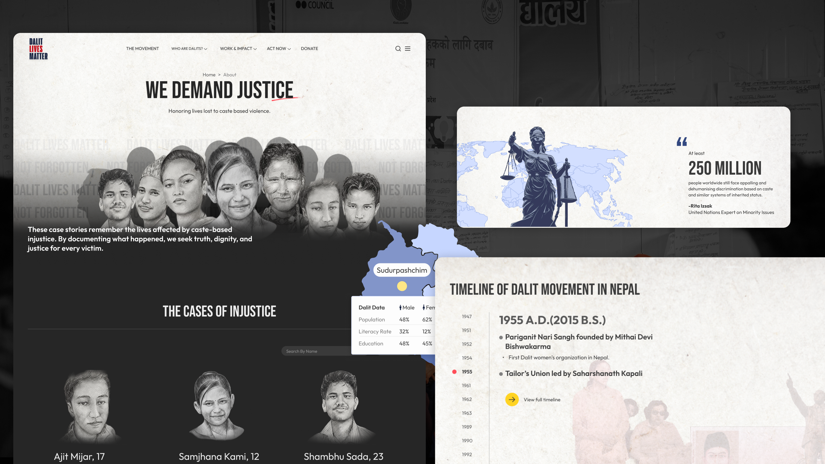 Screenshots of Dalit Lives Matter website